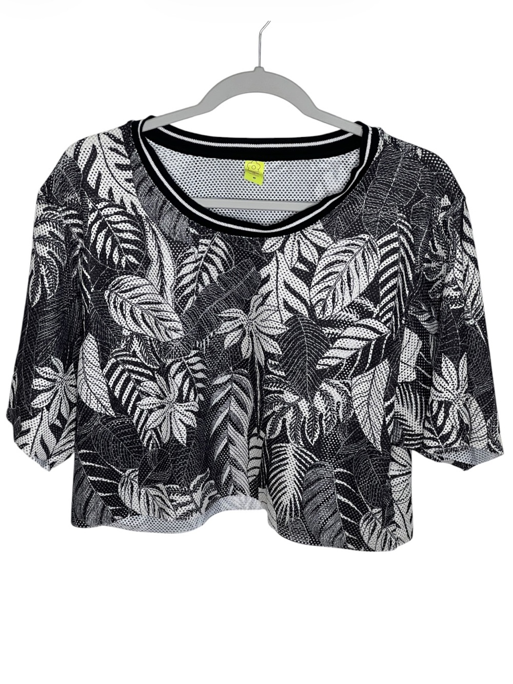 FarmRio Cropped Tropical Leaf Mesh Top Size L